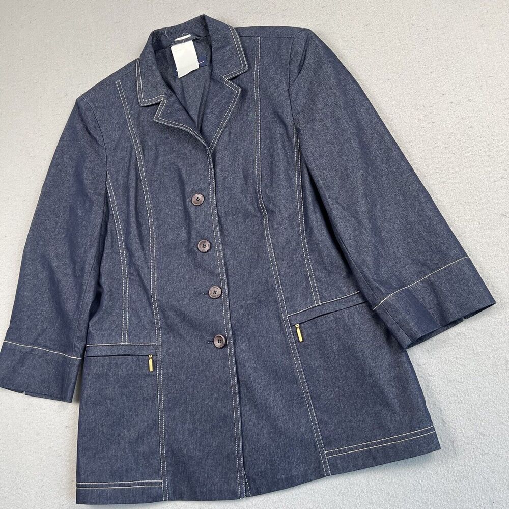 Basler Jeans Jacket Women’s 36 Blue Denim Button Front Long Sleeve Collared Coat - Picture 5 of 16